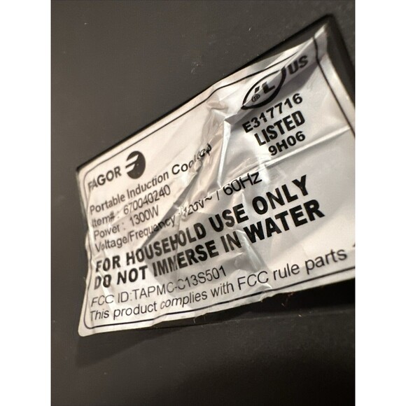 FAGOR Portable Induction 1300 Watts Cooktop Model 670040240 UL Approved 110 Volt - Picture 7 of 8